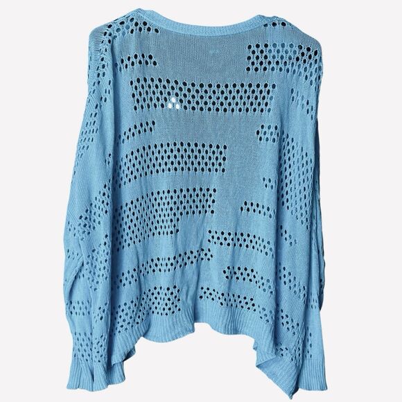 Women's Blue Open Knit Cardigan Open Front One Size Fits Most Boho Beachy - Picture 2 of 6